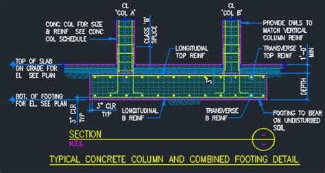 Concrete Column And Combine Footing Detail Cad Files Dwg Files