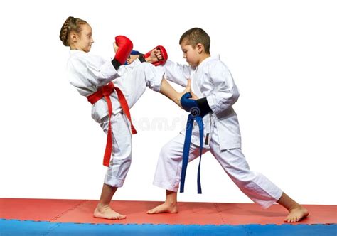 Girl Beats Boy Mae Geri Kick In The Stomach Stock Photo Image Of Kids