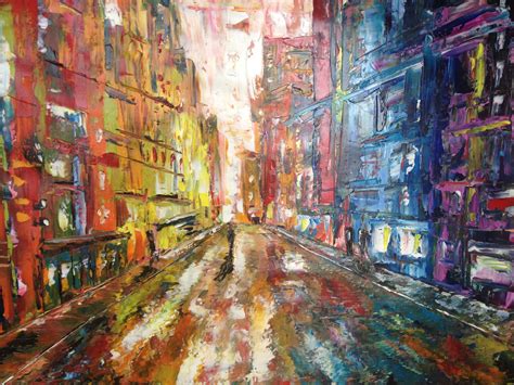 City Scape With Oils And Palette Knife Painting Cityscape Scape