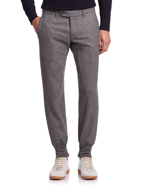 Lyst Moncler Banded Wool Pants In Gray For Men