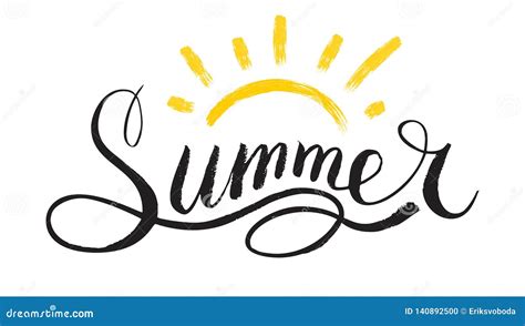 Word Summer In Style Of Calligraphy Or Doodle Vector Illustration With