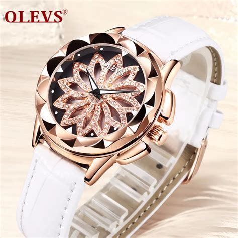 Olevs Luxury Brand Watch Women Rose Gold Clock Fashion Leather