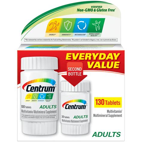 Centrum Adults Multivitaminmultimineral Supplement Tablets 130 Ct Box