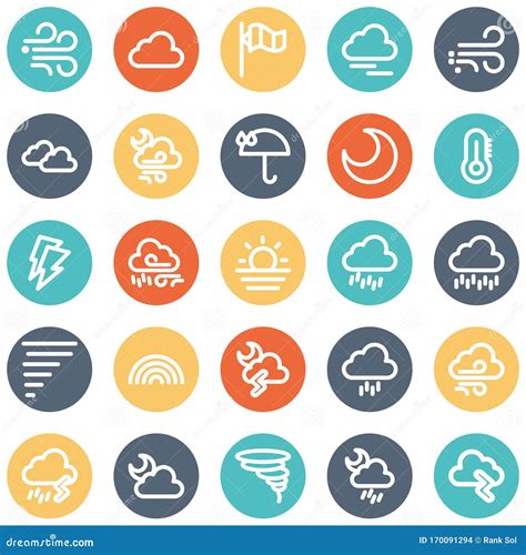 Weather Bold Outline Isolated Vector Icons Set Consist With Forecast