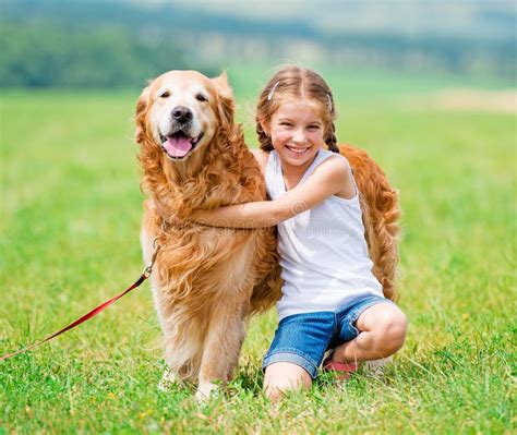 Little Girl With Golden Retriever Stock Image Image Of Beautiful