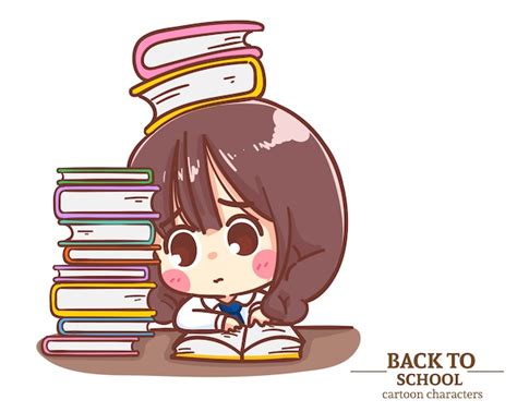 Premium Vector Cute Girl Children Student Uniforms Concentrating On