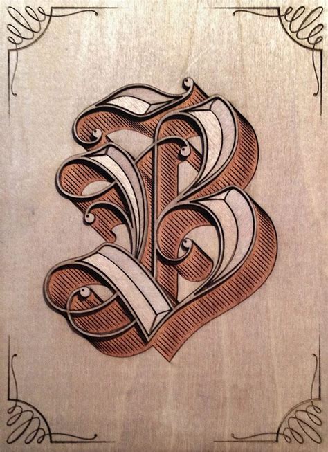 The Letter B Is Made Out Of Wood And Has An Intricate Design On Its Side