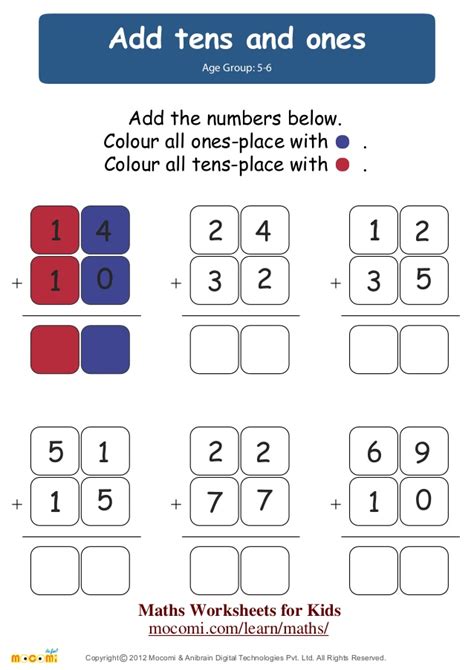 Free printable worksheets for toddlers age 2. Add tens and ones - Maths Worksheets for Kids - Mocomi.com