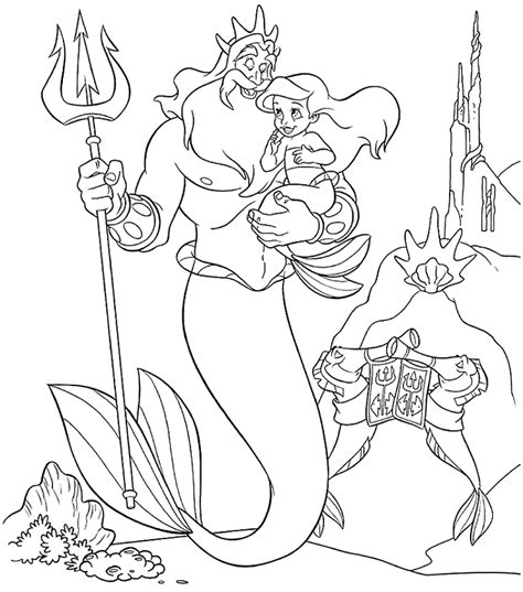 El rey Tritón con su hija la sirenita - Dibujos para colorear
