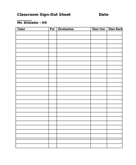 Classroom Sign In Sheet Template Free