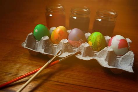 Easter Eggs In An Egg Carton Decorated Stock Image Image Of April