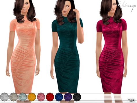 Gathered Velvet Midi Dress By Ekinege At Tsr Sims 4 Updates