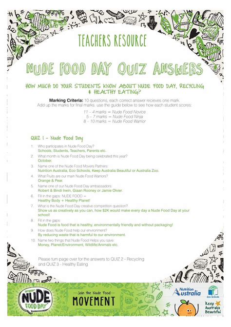 Pdf Teachers Resource Nude Food Day Quiz Nude Food Day Who