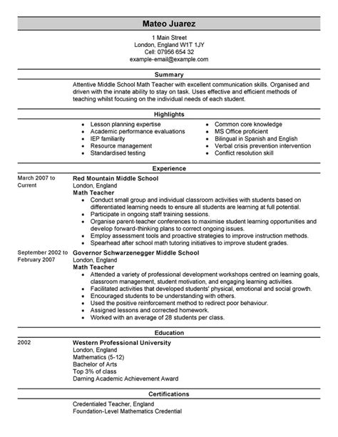 Professional Resume For Teachers Template
