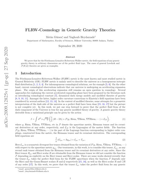 pdf flrw cosmology in generic gravity theories