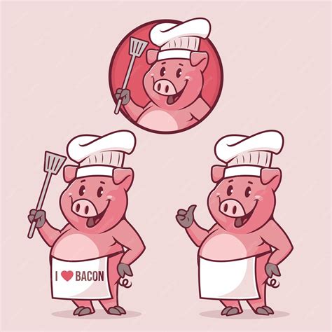 Premium Vector Selection Handdraw Of Cute Pig Barbecue Chef Vector