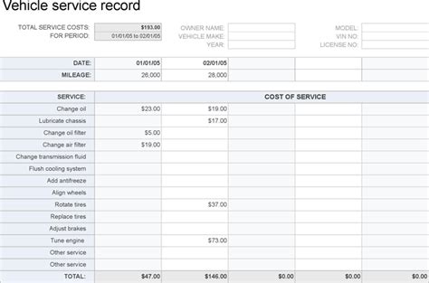 Vehicle Service Record Template For Your Needs