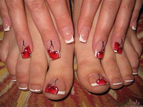 Cherry French Pedicure Nail Art With Images Toe Nails Cherry