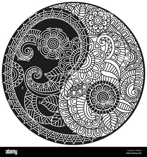 Vector Yin Yang Symbol Coloring Book For Adult In Oriental Style With