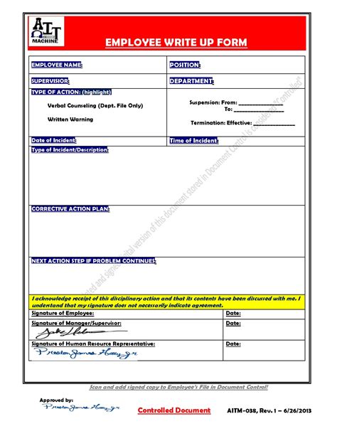 Employee Write Up Form Template Download Word PDF DOC