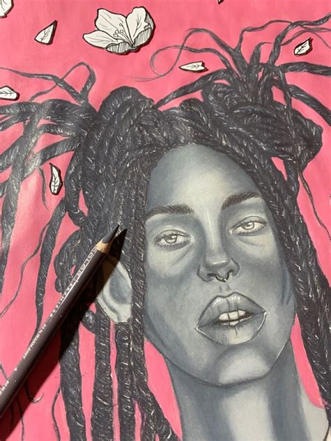 A Drawing Of A Woman With Dreadlocks On Pink Paper