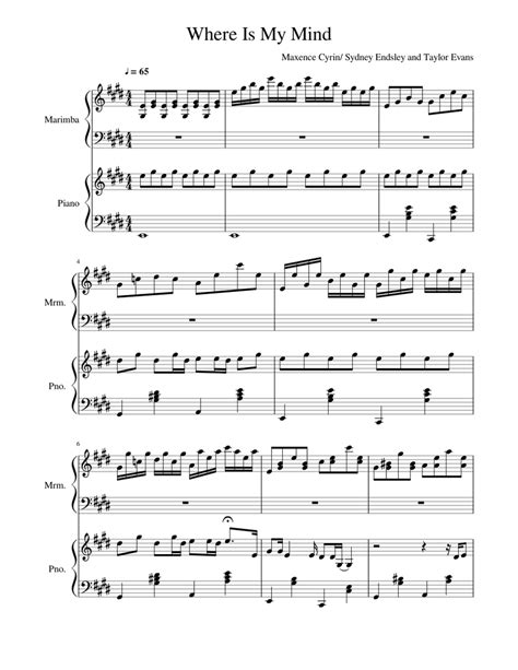 Where Is My Mind Sheet Music For Piano Marimba Mixed Duet
