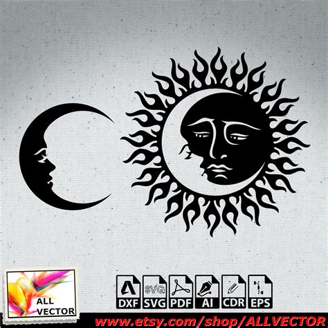 Moon And Sun Laser Cut Svg Dxf Files Wall Art Sticker Etsy