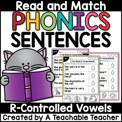 read and match phonics sentences r controlled vowels a teachable teacher