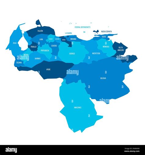 Venezuela Mapa Pol Tico De Las Divisiones Administrativas Estados Distrito Capital Y