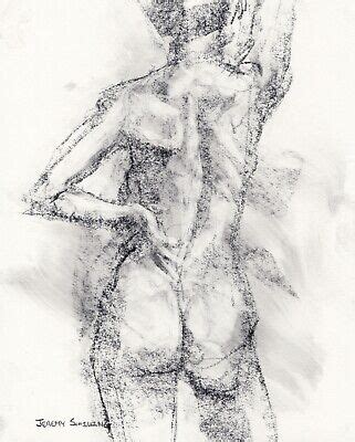 Female Nude Figure Original Graphite Drawing Naked Woman Beauty Model Pencil Bin