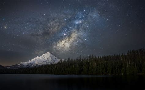 1300x812 Nature Landscape Starry Night Milky Way Crater Lake Trees