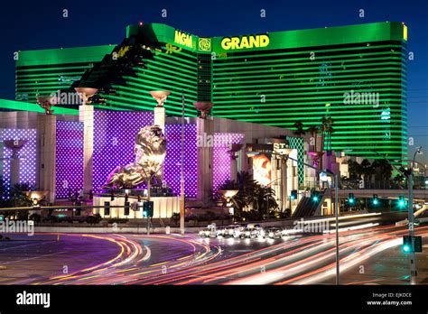 Mgm Grand Hotel And Light Streaks The Strip Las Vegas Nevada Usa