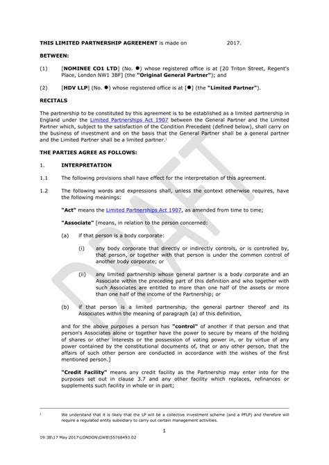 Free Limited Partnership Agreement Contract Forms In Pdf Ms Word