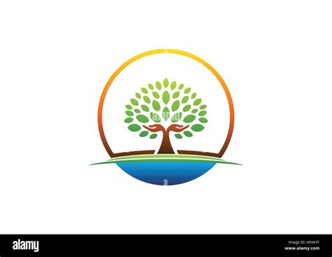 hand tree logo, circle natural hands tree symbol, circle wellness Stock ...