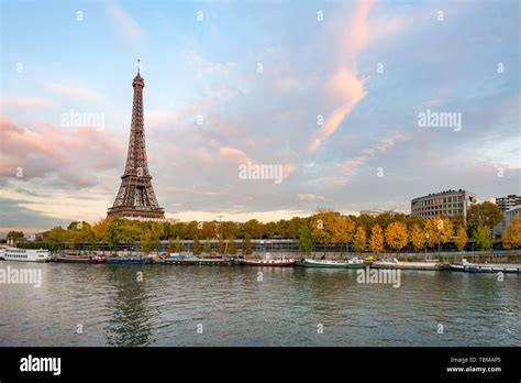 Eiffel Tower At Dusk In Paris With River Seine In The Foregroundfrance