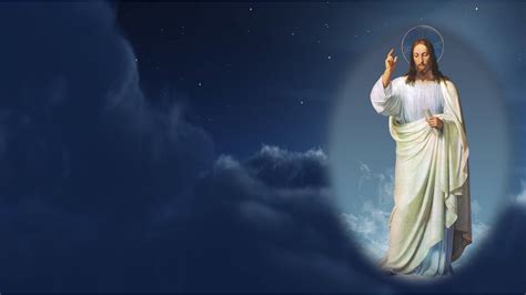 Jesus Christ With Background Of Blue Sky Clouds And Stars Hd Jesus