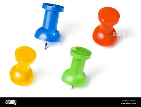 Colorful Push Pins Set With Shadows Isolated On White Stock Photo Alamy