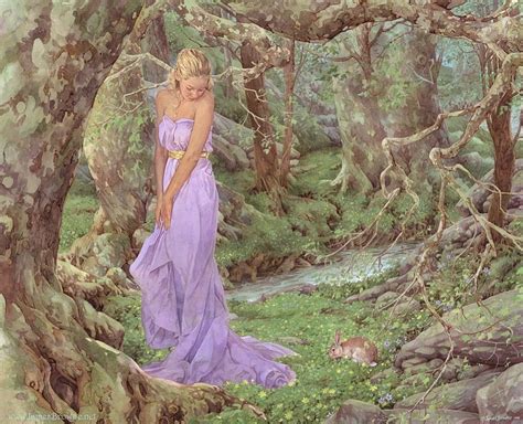 Maiden Of Spring Forest Stream Fantasy Bunny Spring Trees Woman
