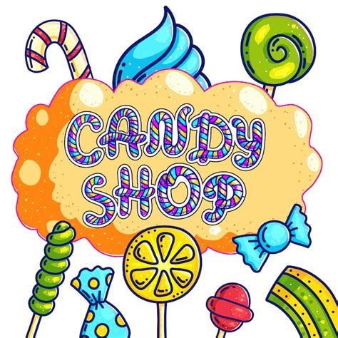 Premium Vector Candy Shop Hand Drawn Logo Design