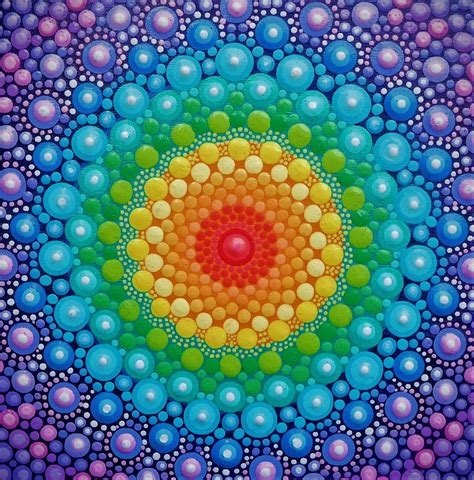 Rainbow Mandala Original Acrylic Dot Painting 15cm X 15cm Wooden