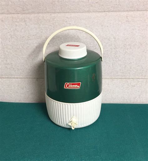 Vintage Coleman Gallon Metal Portable Water Cooler Jug Green And White