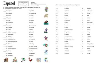 The following is a list of names of sports in spanish: Spanish Sports Vocabulary Matching and Image IDs Worksheet ...