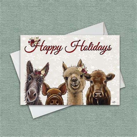 Happy Holidays Farm Animal Christmas Cards Set Of 6 Animal Decor