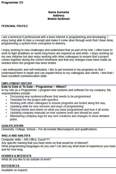 They aren't your ordinary documents but passports to a better professional life. Programmer CV Example - icover.org.uk