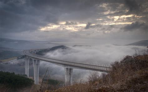 Bridge Mountains Fog Clouds Wallpaper 2560x1600 169318 Wallpaperup