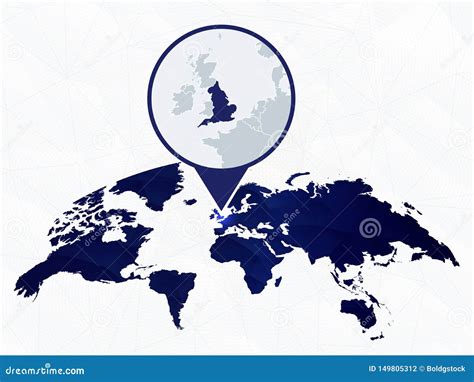 England Detailed Map Highlighted On Blue Rounded World Map Stock Vector