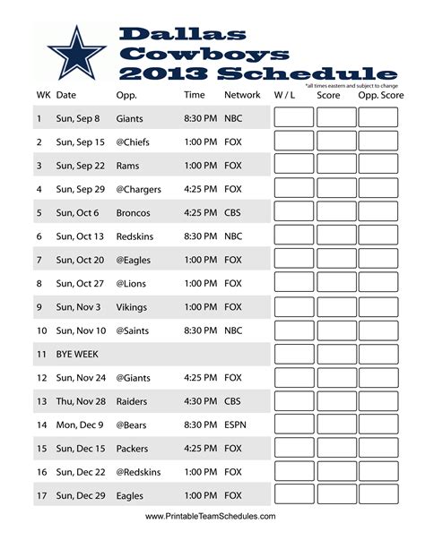 Dallas Cowboys Printable Schedule 2022 To 2023 Printable Word Searches