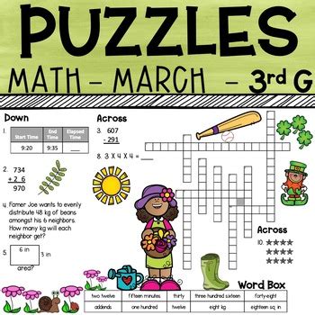 Games 3rd grade, rounding games 3rd grade, division games 3rd grade, 3rd grade logic puzzles, subtraction games for 3rd grade, math challenge. 3rd Grade Math Crossword Puzzles - March by Frogs Fairies and Lesson Plans