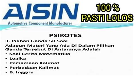 Important pt.softex indonesia does not currently advertise comprehensive company & product information with global sources. Kisi Kisi Tes PT AISIN - YouTube