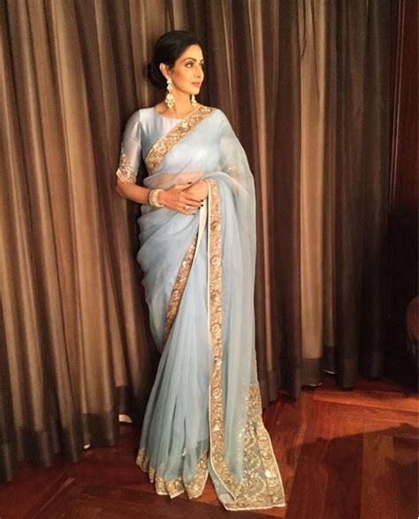 Sri Devi Kapoor In A Beautiful Embroidered Sari Design By Manish Malhotra Wedding Blouse